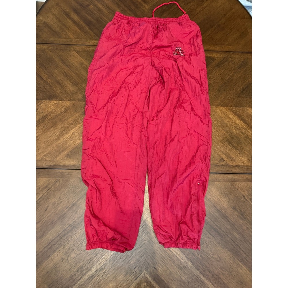 Arkansas Razorbacks Red Nylon Track Pants Vintage XL Windbreaker Joggers 4444A